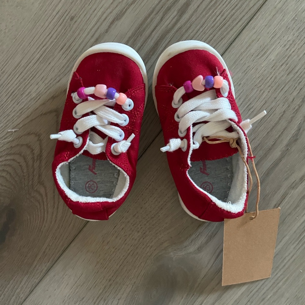 Stylish Red toddler shoes with Bead Accents